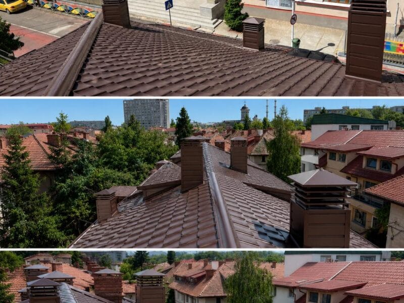 Acoperiș țiglă metalică ceramic look — imobil urban